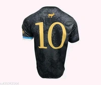Messi Black Argentina Edition Jersey
Sleek black jersey with gold detailing, inspired by Argentina’s World Cup victory. Features Messi’s iconic number 10, a golden GOAT symbol, and subtle pattern prints. Stylish, breathable & made for true fans. - Black, XXL