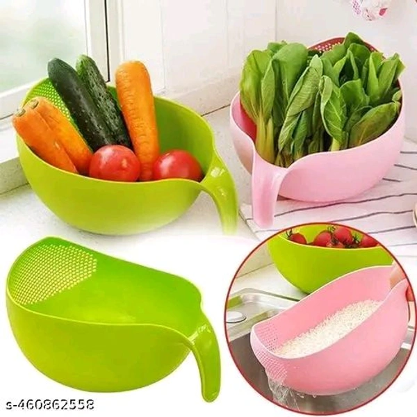 Multi-Purpose Strainer or Washer Bowl for Rice Fruits - green