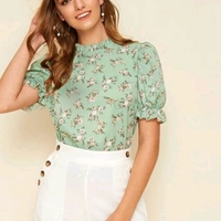 Rayon Puff Sleeved Tops - L - 40