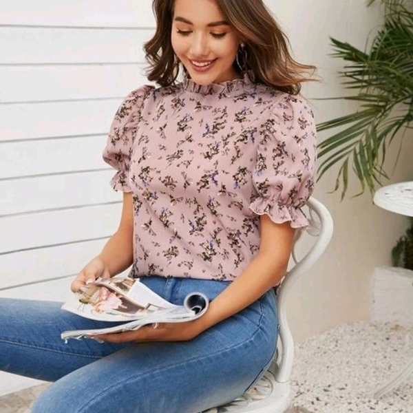 Rayon Puff Sleeved Tops - L - 40