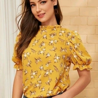 Rayon Puff Sleeved Tops - L - 40