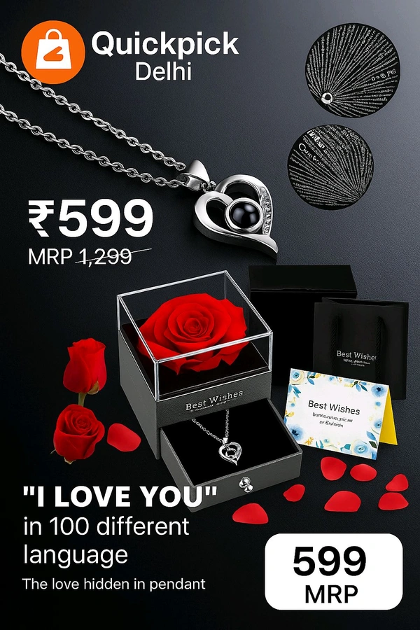 💖 "Ek pyaar bhara gift jo 'I Love You' 100 zubano mein bolta hai..."
🕊️ Chhupa hua pyaar, ek dil se doosre dil tak!

🎁 Heart Necklace + Rose Box – sirf ₹599
❌ MRP ₹1299 (ab discount mein!)
🛍️ Perfect for Anniversary, Proposal ya Surprise Gift!
👇 Order abhi 👇
📲 WhatsApp: wa.me/917491925275
🚚 Free Delivery in Delhi | COD Available

