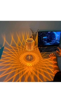 Rose Diamond Crystal Table Lamp – Rechargeable LED Night Light (Gold, 12cm)