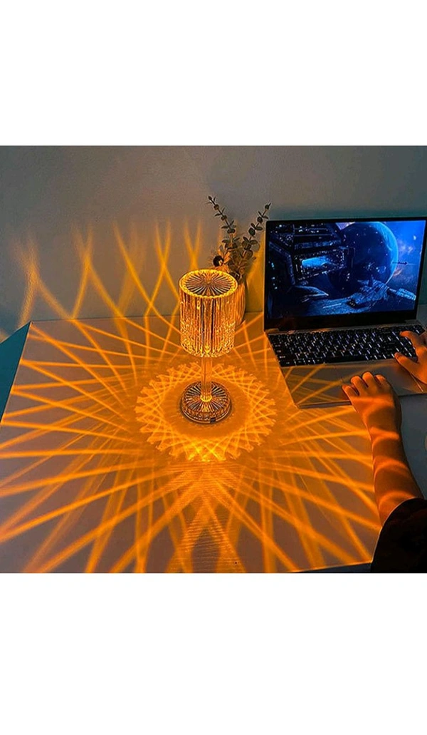 Rose Diamond Crystal Table Lamp – Rechargeable LED Night Light (Gold, 12cm)
