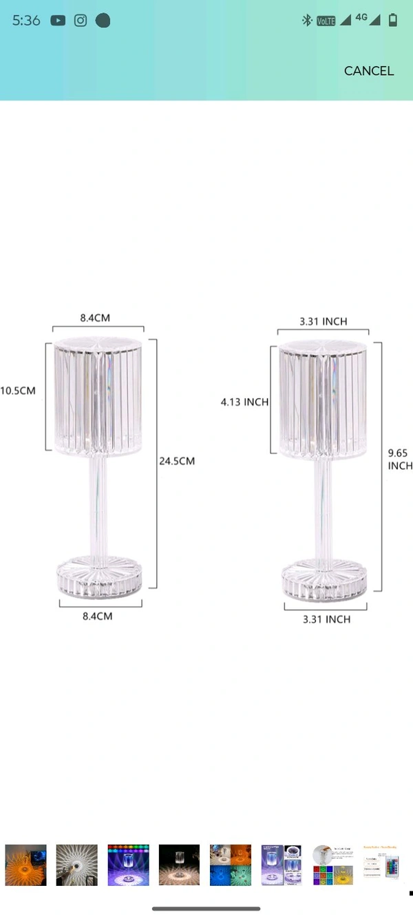 Rose Diamond Crystal Table Lamp – Rechargeable LED Night Light (Gold, 12cm)