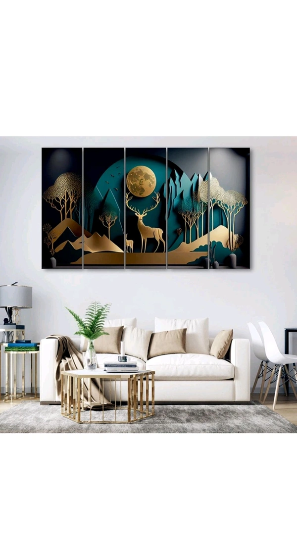 🦌✨ Golden Deer Nature Wall Art ✨🦌
Upgrade your space with this premium 5-frame wall painting!
Elegant design | Stunning gold-on-black finish | Big Size – 48 x 28 inch

🔸 Perfect for Living Room, Hallway, or Office
🔸 Multiple Frames – Lightweight & Easy to Install
🔸 Long-lasting print quality
 - 48 x 28 inch