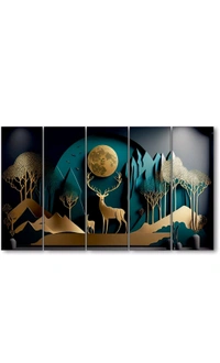 🦌✨ Golden Deer Nature Wall Art ✨🦌
Upgrade your space with this premium 5-frame wall painting!
Elegant design | Stunning gold-on-black finish | Big Size – 48 x 28 inch

🔸 Perfect for Living Room, Hallway, or Office
🔸 Multiple Frames – Lightweight & Easy to Install
🔸 Long-lasting print quality
 - 48 x 28 inch