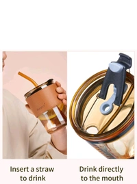 MEXONIC Premium Glass Sipper with Leather Grip & Straw – 300ml - MULTI-COLOUR, 450ml