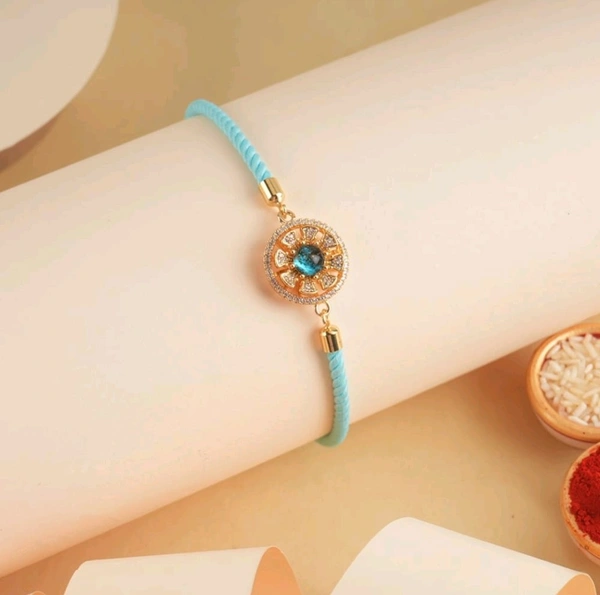 QuickPickDelhi A.D. Studded Bracelet Rakhi (Light Blue) By Shree Rakhi - Regent St Blue, 8×8×1.9