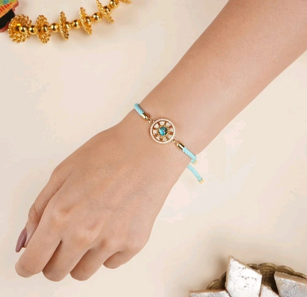 QuickPickDelhi A.D. Studded Bracelet Rakhi (Light Blue) By Shree Rakhi - Regent St Blue, 8×8×1.9