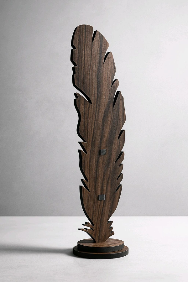 QuickPickDelhi Wooden Feather Pen Stand with Premium Ball Pen – Luxury Gift Combo - Gray