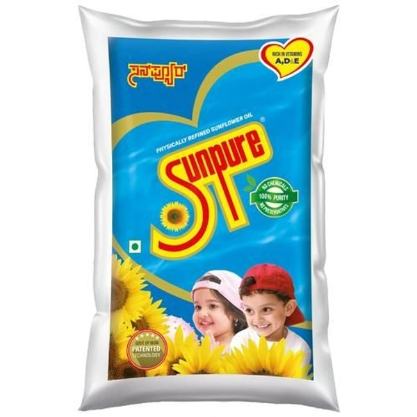 Sunpure - Refined Sunflower Oil, 1 L Pouch (Pack of 10) - 10