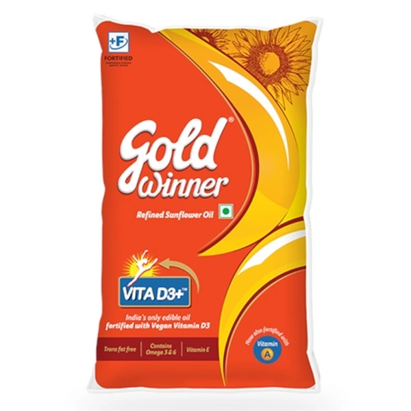 Goldwiner Goldwinner - Refined Sunflower Oil, 1 L Pouch (Pack of 10) - 10