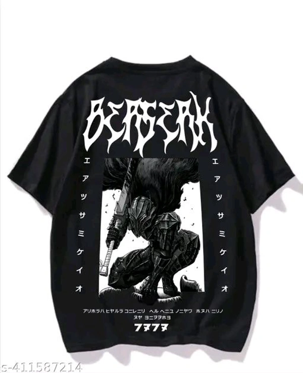ZENTOR "ZENTOR" Oversize Anime Character Graphic Print Round Neck Black Cotton Blend Tshirt For Men - M