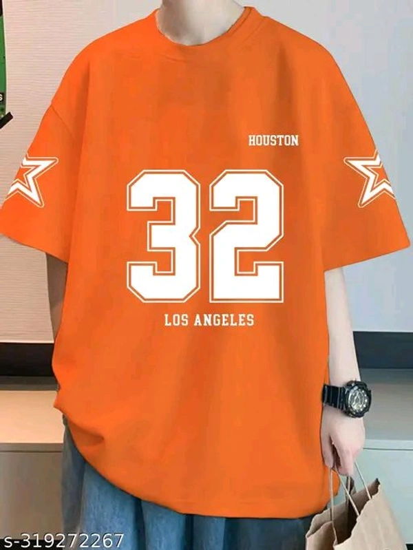 ZENTOR "ZENTOR" Oversized T-shirt for men | Front Print Half Sleeve 32 Los Angeles Crew Neck Cotton T-Shirt(Orange) - M