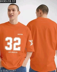 ZENTOR "ZENTOR" Oversized T-shirt for men | Front Print Half Sleeve 32 Los Angeles Crew Neck Cotton T-Shirt(Orange) - M