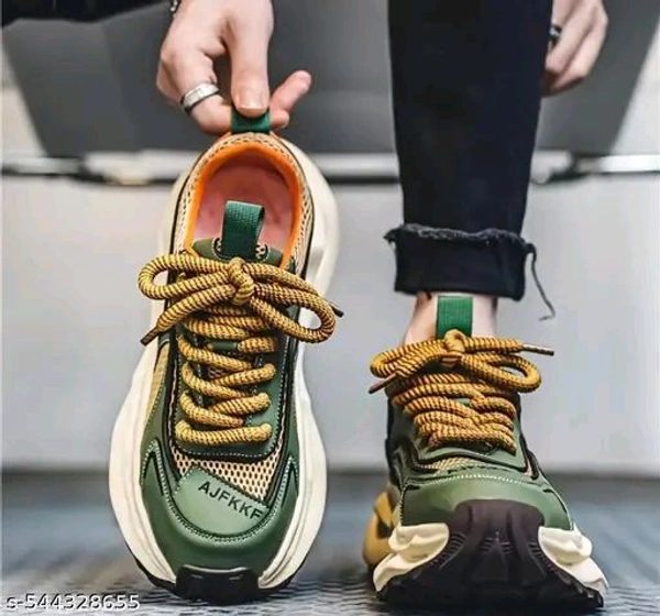 ZENTOR  Men Men's Stylish All-Season Chunky Sneakers - Comfortable, Breathable Mesh & PU Design, Non-Slip Rubber Sole, Low-Top Lace-Up Shoes for Hiking, Casual Wear, and Outdoor Activities - Clover, IND-7