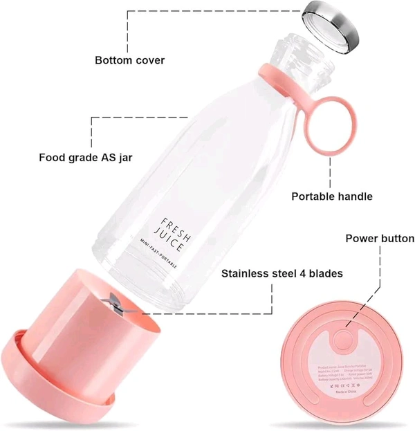 Rechargeable Portable Electric Mini USB Juicer Bottle  - White