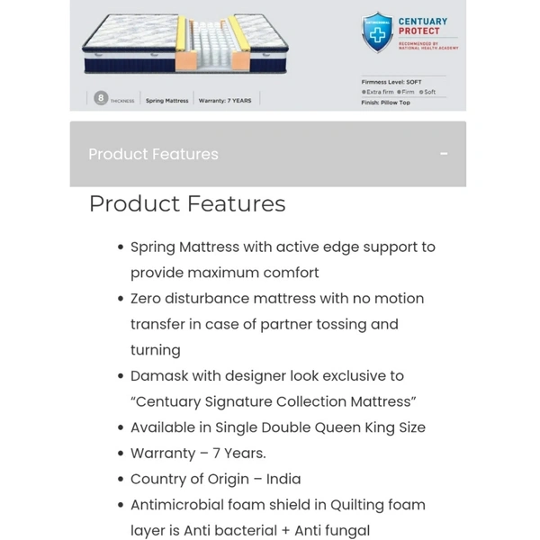 Centuary Endurance Pro 8" Pocket Spring Mattress - 72 X 30