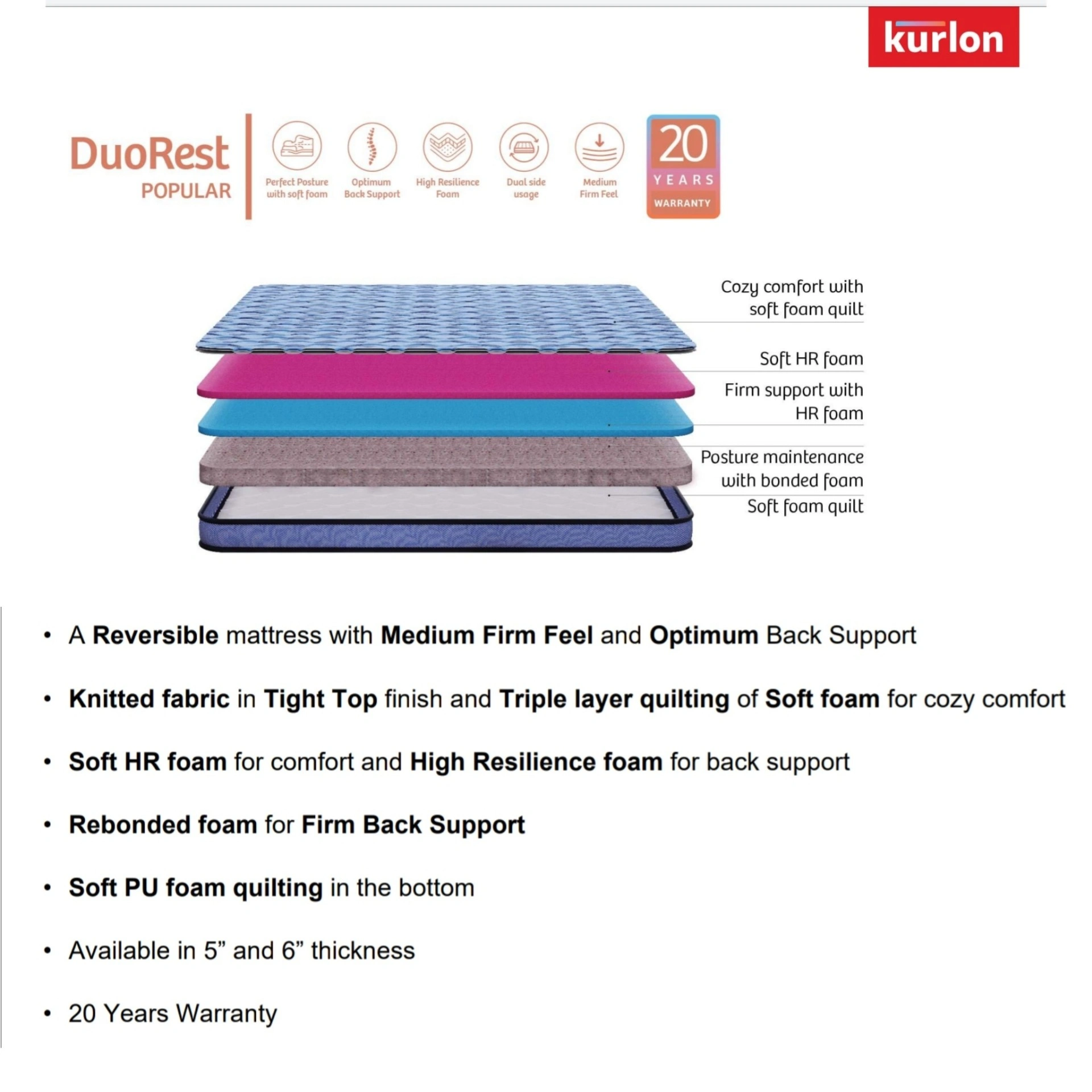 Kurlon DuoRest Popular Mattress Inch Inch Kurlon Bonded