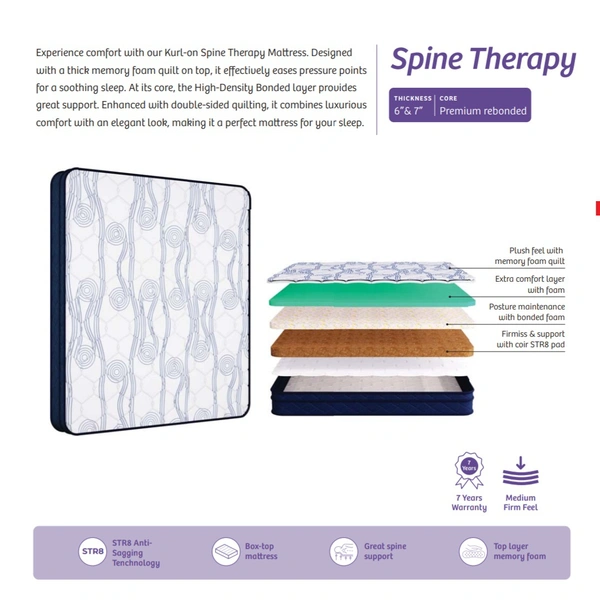 Kurlon Spine Therapy 6 Inch Orthopedic Mattress Memory Foam Bonded Mattresses - 72 X 30, 6 Inch Thickness