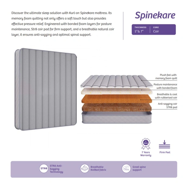 Kurlon Spinekare 5 Inch Mattress Memory Foam Coir Mattresses - 72 X 48, 5 Inch Thickness