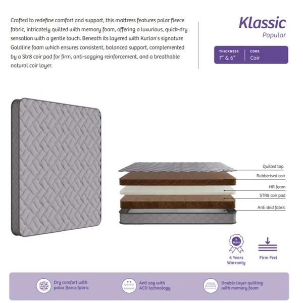 Kurlon Mattress Klassic Popular 6 Inch / 7 Inch