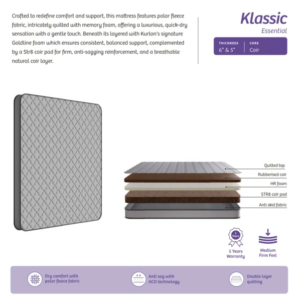 Kurlon Mattress Klassic Essential 5 Inch / 6 Inch