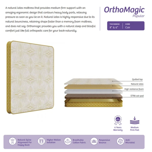 Kurlon Mattress Ortho Magic Popular 6 Inch / 8 Inch