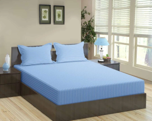 King Size Bedsheet Stripes 100 % Cotton 210 Tc 108" X 108" - 2.74 M X 2.74 M