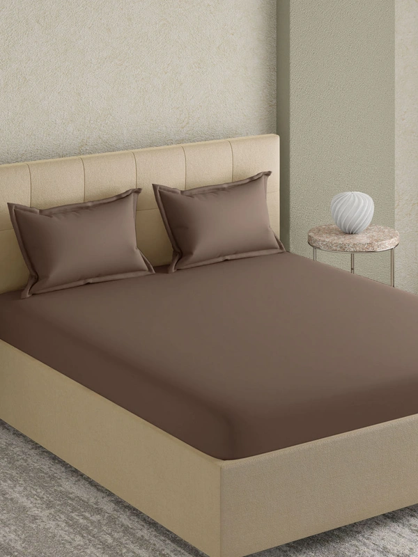 King size Bed sheet Plain 300 Tc Cotton Double Bedsheet Brown - 2.74 M X 2.74 M