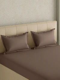 King size Bed sheet Plain 300 Tc Cotton Double Bedsheet Brown - 2.74 M X 2.74 M