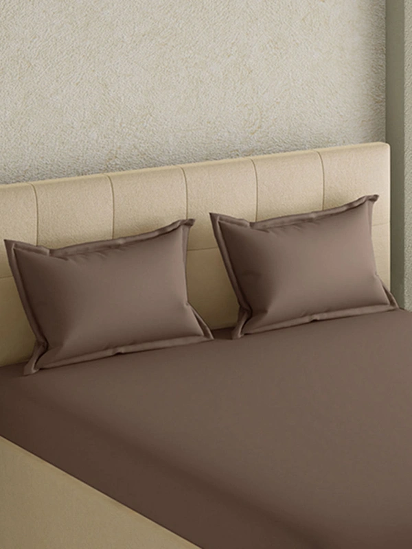 King size Bed sheet Plain 300 Tc Cotton Double Bedsheet Brown - 2.74 M X 2.74 M