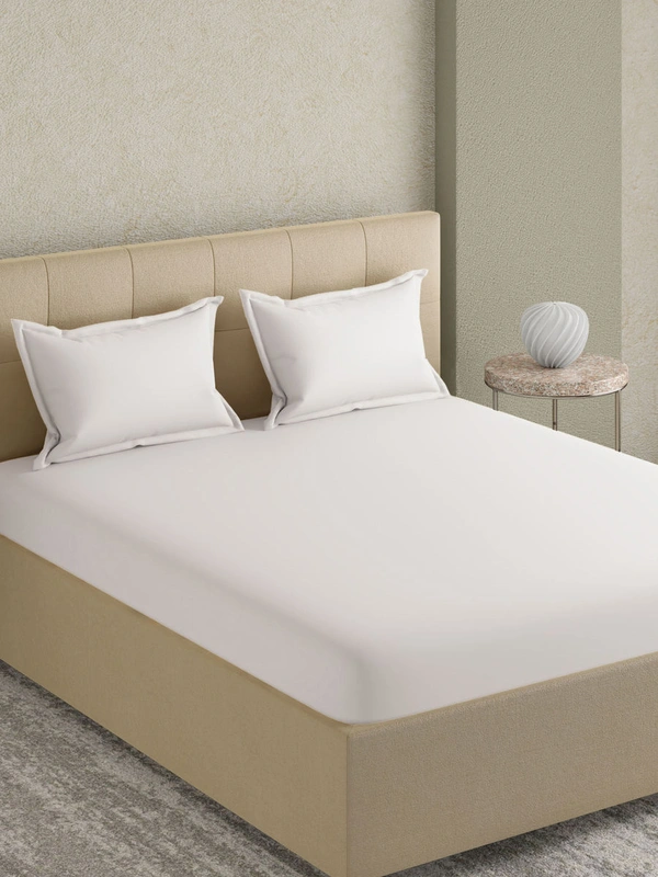 King size Bed sheet Plain 300 Tc Cotton Double Bedsheet White - 2.74 M X 2.74 M