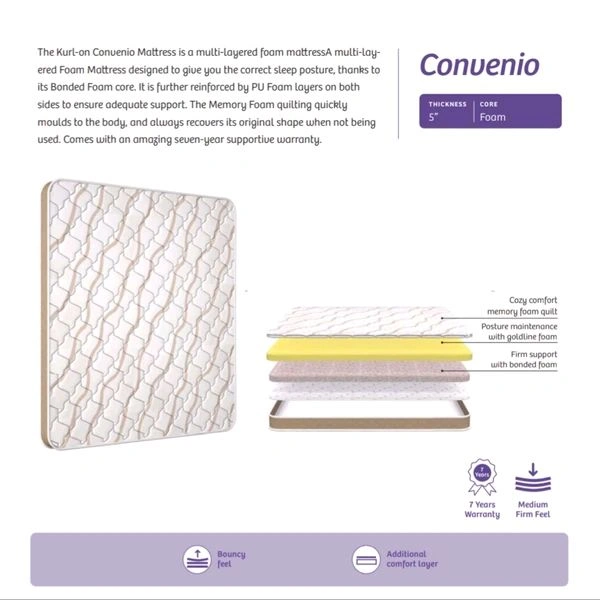 Kurlon Convenio Mattress Memory Foam Mattress in Ahmedabad India - 72 X 72, 5 Inch Thickness