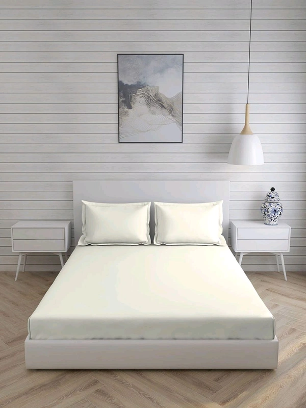 Arvind King size BedSheet Plain 400 Tc Cotton Double Bed sheet Heavy Tc 108" X 108" Ivory Colour  - 2.74 M X 2.74 M