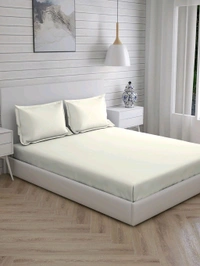 Arvind King size BedSheet Plain 400 Tc Cotton Double Bed sheet Heavy Tc 108" X 108" Ivory Colour  - 2.74 M X 2.74 M
