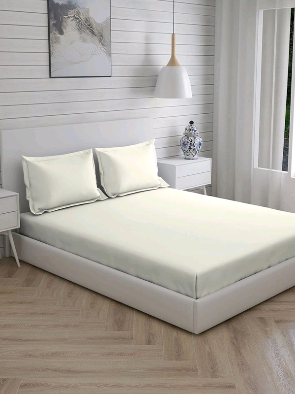 Arvind King size BedSheet Plain 400 Tc Cotton Double Bed sheet Heavy Tc 108" X 108" Ivory Colour  - 2.74 M X 2.74 M