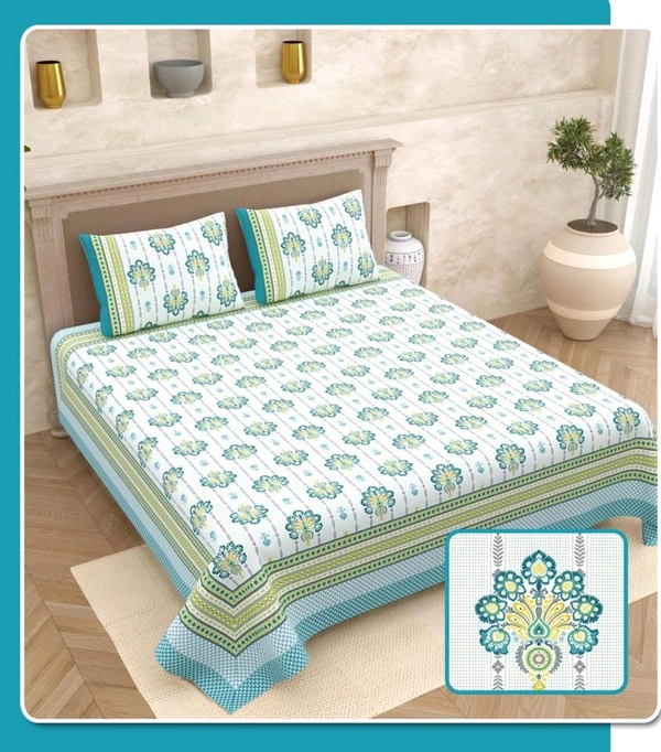 Super King Size Bedsheets 3 meter x 3 meter Bedsheet With 2 Pillow Cover Jaipur Bedsheet  - 3.00 M X 3.00 M