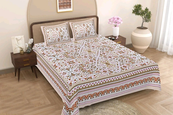Jaipur King Size Bed Sheet Double bedsheet  Shop Online 108 Inch X 108 Inch With 2 Pillow Cover  - 2.74 M X 2.74 M