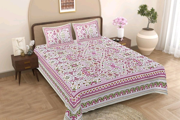 Jaipur King Size Bed Sheet Double bedsheet  Shop Online 108 Inch X 108 Inch With 2 Pillow Cover  - 2.74 M X 2.74 M
