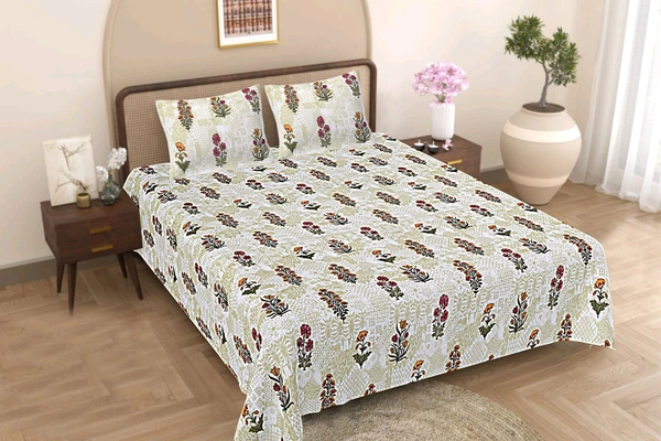 Jaipur King Size Bed Sheet Double bedsheet  Shop Online 108 Inch X 108 Inch With 2 Pillow Cover  - 2.74 M X 2.74 M