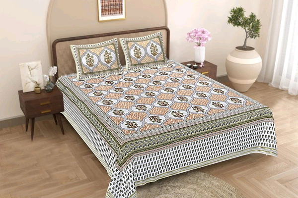 Jaipur King Size Bed Sheet Double bedsheet  Shop Online 108 Inch X 108 Inch With 2 Pillow Cover  - 2.74 M X 2.74 M