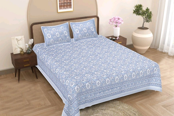 Jaipur King Size Bed Sheet Double bedsheet  Shop Online 108 Inch X 108 Inch With 2 Pillow Cover  - 2.74 M X 2.74 M