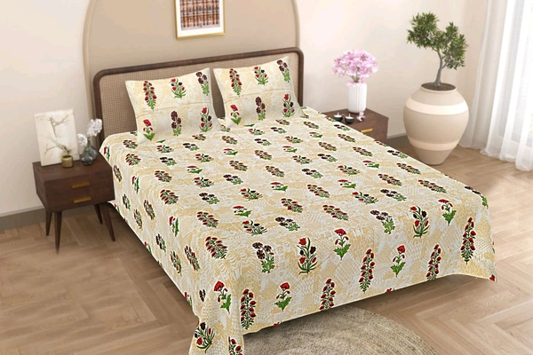 Jaipur King Size Bed Sheet Double bedsheet  Shop Online 108 Inch X 108 Inch With 2 Pillow Cover  - 2.74 M X 2.74 M