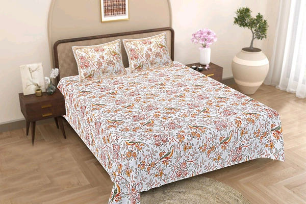 Jaipur King Size Bed Sheet Double bedsheet  Shop Online 108 Inch X 108 Inch With 2 Pillow Cover  - 2.74 M X 2.74 M