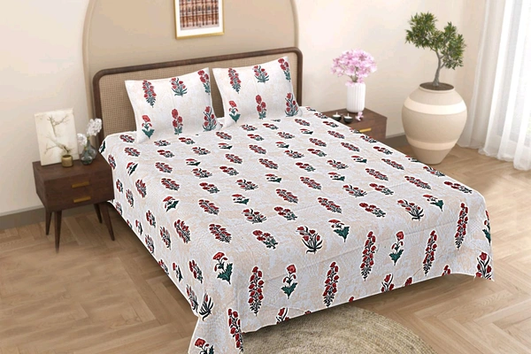 Jaipur King Size Bed Sheet Double bedsheet  Shop Online 108 Inch X 108 Inch With 2 Pillow Cover  - 2.74 M X 2.74 M
