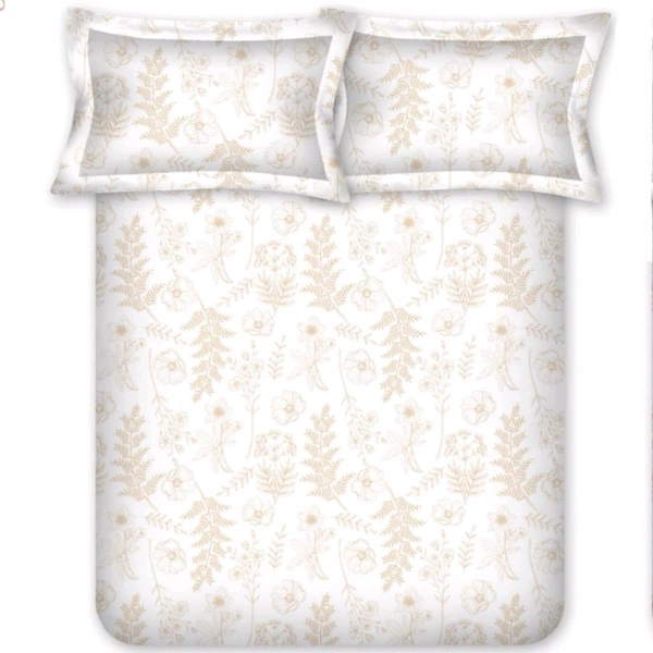 Bombay Dyeing Single Bedsheets Cotton 2 Bedsheets With 2 Pillow Covers Set Cream Floral Print  - 1.50 M X 2.24 M - 2pc