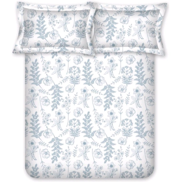 Bombay Dyeing Single Bedsheets Cotton 2 Bedsheets With 2 Pillow Covers Set Blue Floral Print  - 1.50 M X 2.24 M - 2pc