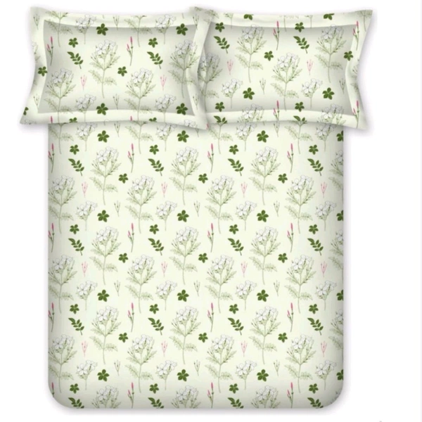 Bombay Dyeing Single Bedsheets Cotton 2 Bedsheets With 2 Pillow Covers Set Green Floral Print  - 1.50 M X 2.24 M - 2pc